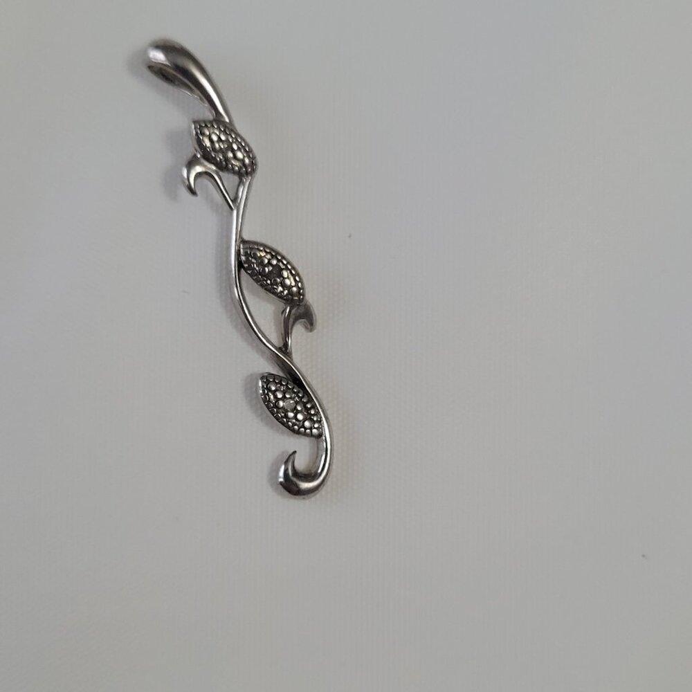 Diamond Sterling Silver Leaf Pendant - Picture 2 of 11